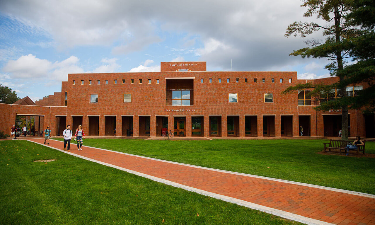 front of Harrison Libraries building